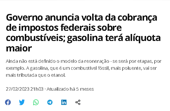 Volta da cobrança de impostos federais sobre gasolina e diesel