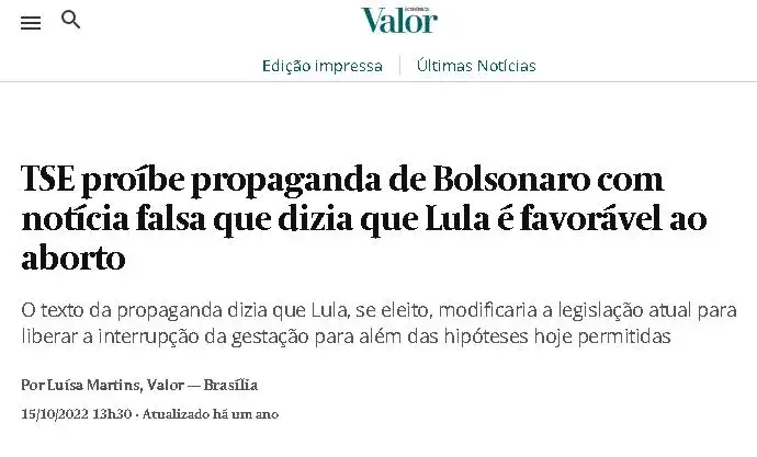 TSE já proibiu afirmar que Lula promoveria o aborto no Brasil.