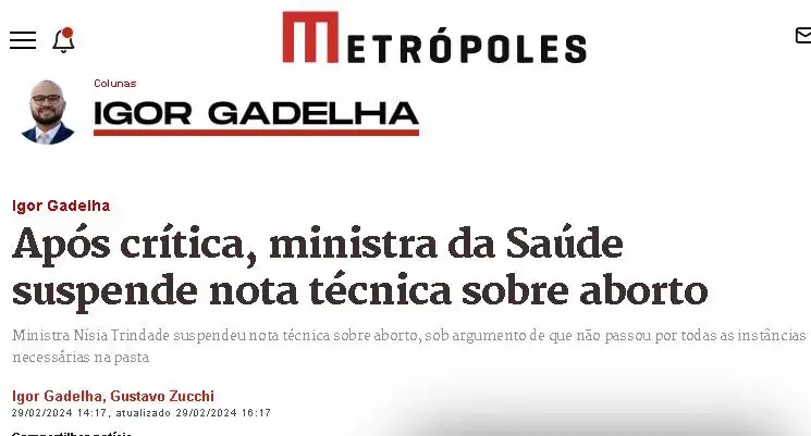 Ministério da Saúde retira Nota Técnica que autorizava aborto até 9 meses de gestação.